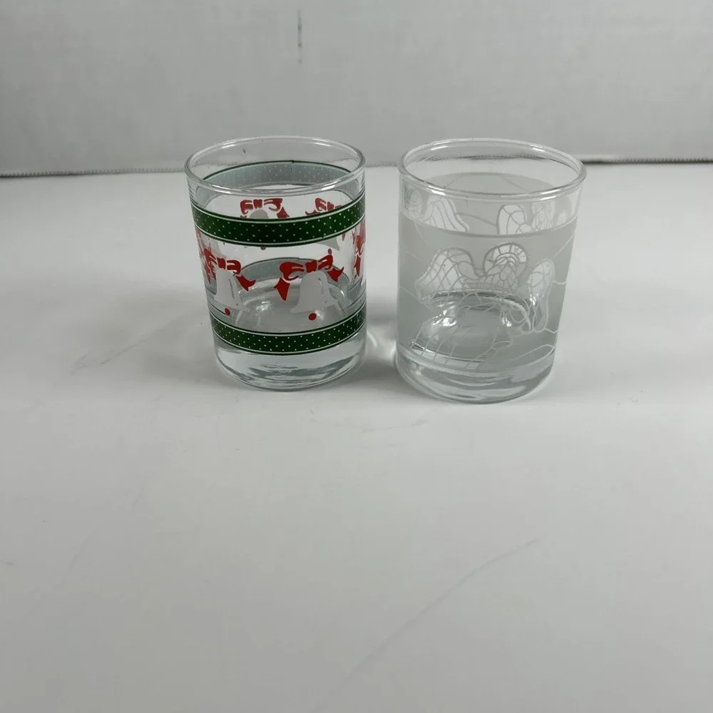 Lot 2 Vintage 80's Glass Votive Candle‎ Holders Christmas Angel Bells